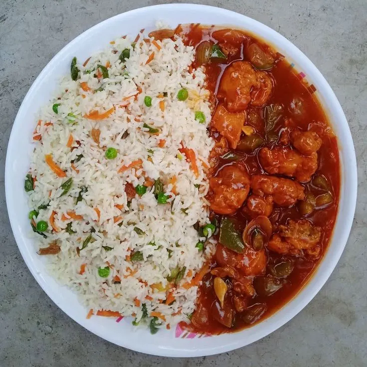 Chilly chicken and fried Rice